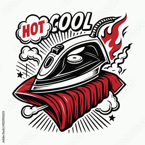 Retro Laundry Service Emblem with Iron Appliances