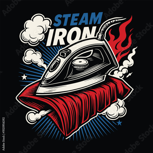 Retro Laundry Service Emblem with Iron Appliances