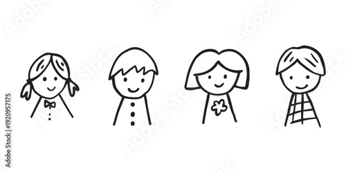 Avatars drawing sketch, face childish funny hand-drawn doodle illustration. linear minimalist person vector illustration