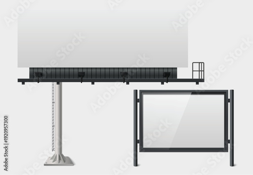 Blank Elevated and Ground-Level Advertising Billboards