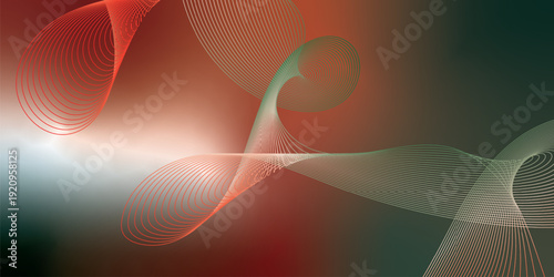 Dark textured grainy background with vibrant red, green and white luminous abstract gradient waves flowing softly with blurred glow for modern header, poster and wide banner layout