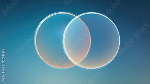 Abstract concept of unity and connection represented by two overlapping circles glowing softly against a serene blue background