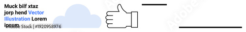 Approval, positivity, digital elements, branding, communication, team collaboration. Thumbs up gesture next to a cloud shape. Approval and digital elements concept