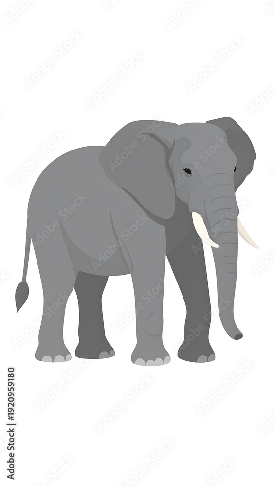 Fototapeta premium A gray elephant with a long trunk and tusks