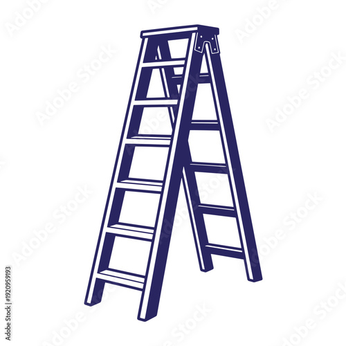 Aframe ladder made of metal with multiple steps for climbing high shelves or reaching elevated areas safely  a common tool for household and construction tasks