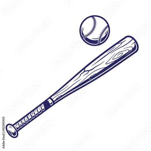 baseball bat and ball on white background for sports equipment design