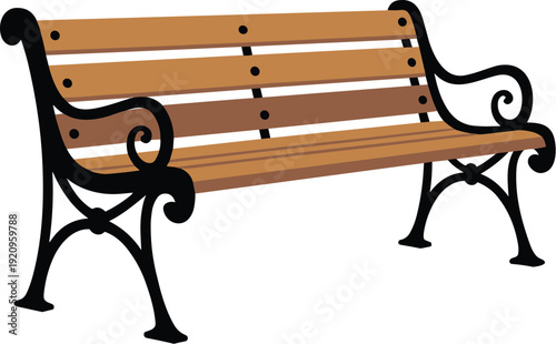 Brown and black wooden bench vector on white background.