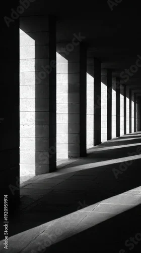Obraz Architectural shadows in black and white featuring columns and lines