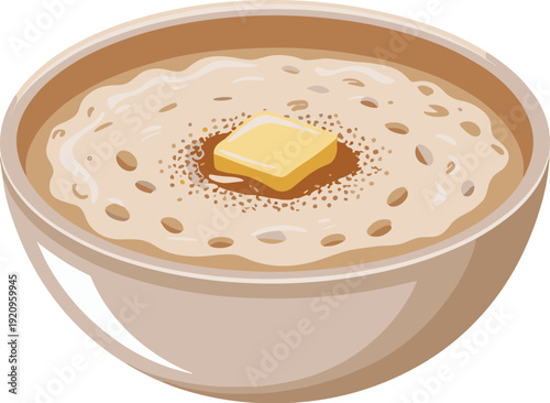 Bowl of porridge tasty food vector on white background.