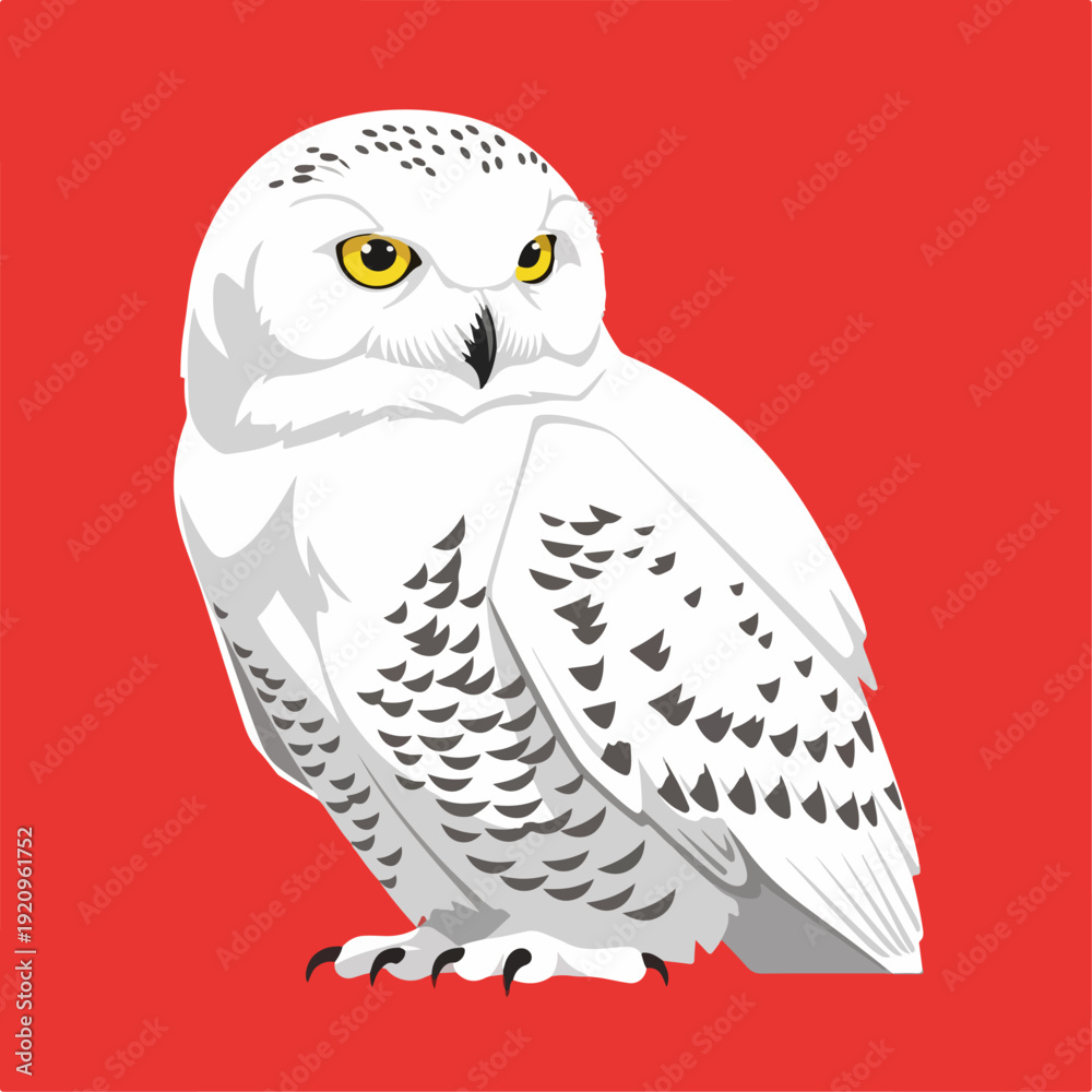 Fototapeta premium Snow owl vector illustration on red background