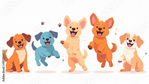 Cute Cartoon Puppy Vector Set – Happy Dog Characters in Fun Poses