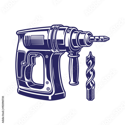 Illustration of a drill with two drill bits on white background  drilling tool for various tasks