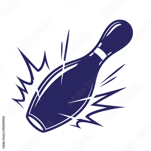 Navy blue bowling pin with motion lines and speed effect on white background  dynamic sports illustration