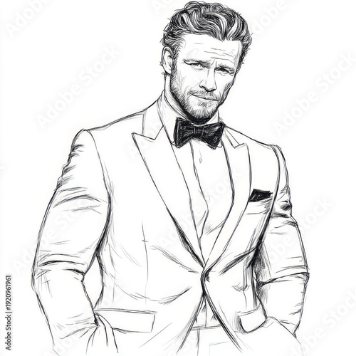 Clean line drawing of a self assured man in a tailored suit and