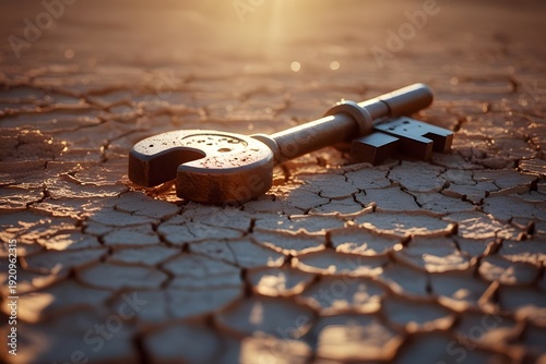 Large Key Embedded in Ground — Unlocking Opportunity Concept