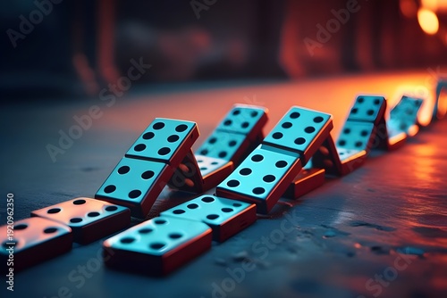 Domino Chain Stopping Before Finish — Disruption and Business Risk Concept