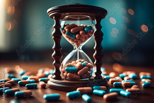 Hourglass Filled with Pills — Aging Population and Healthcare Concept
