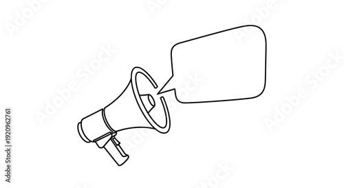 Outline illustration of a megaphone with a speech bubble, announcing something important
