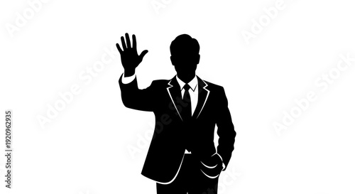Silhouette of a Businessman in a Suit Waving Hello