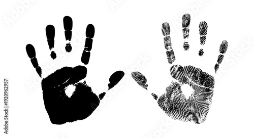 Two Handprints, One Solid Black and One Detailed Fingerprint Texture