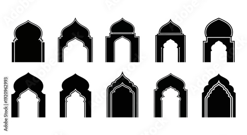 Set of Islamic Architectural Arches and Doorways, Traditional Arabesque Designs