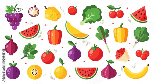 Vibrant Assortment of Fresh Fruits and Vegetables, Colorful Healthy Food Collection
