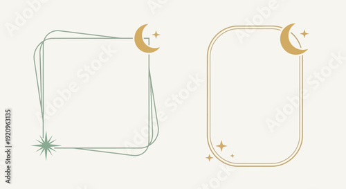 Boho Celestial Square and Rectangle Frames with Moon and Stars Decorations