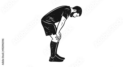 Tired Athlete Bent Over Catching Breath After Intense Sports Training or Competition