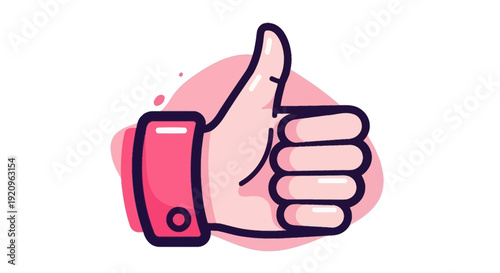 Stylized Thumbs Up Icon with Pink Accents on White Background, Vector Art