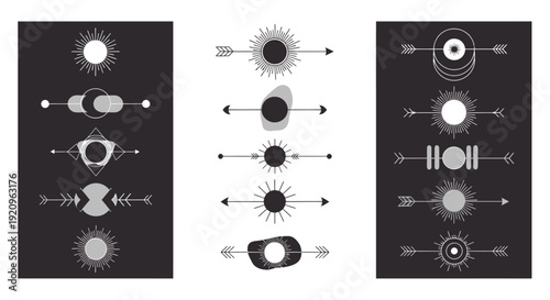 Bohemian Celestial Ornate Vector Dividers Set with Sun, Moon, and Geometric Shapes