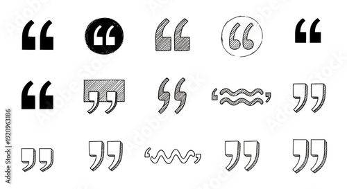 Collection of Hand-Drawn Quotation Marks in Various Styles and Designs