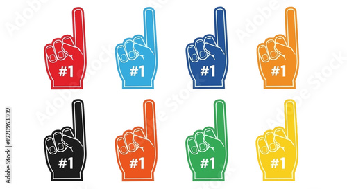 Collection of Eight "Number One" Foam Fingers in Various Bright Colors