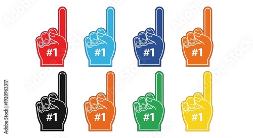 Set of Colorful Foam Fingers with "#1" Symbol for Fan Support and Celebration