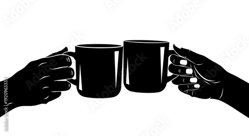 Two Silhouetted Hands Clinking Mugs in a Minimalist Graphic Style for Celebration