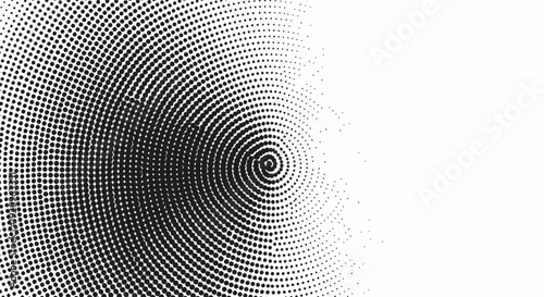 Abstract Black and White Halftone Spiral Dot Pattern Background with Radial Gradient Effect