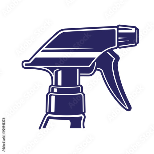 Spray bottle nozzle head in dark blue color on white background