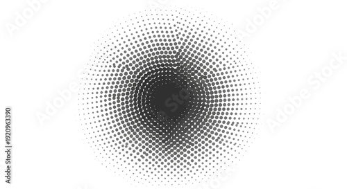 Abstract Dark Halftone Circle Pattern with Gradual Dots on White Background