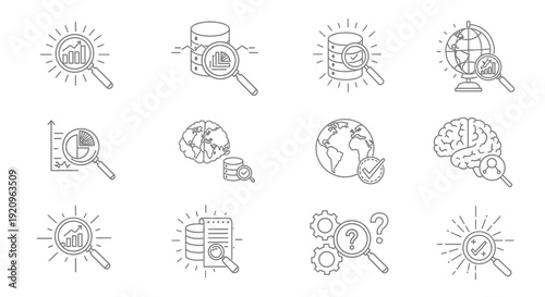 Diverse Data Analysis and Search Icons for Business, Technology, and Science Concepts