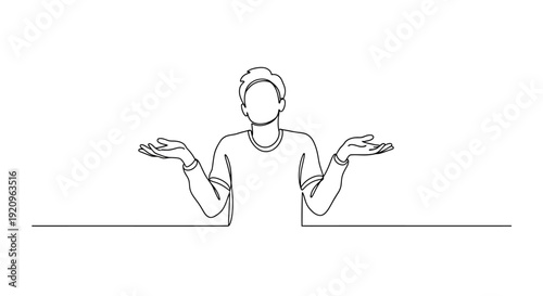 Man Shrugging Shoulders in Confusion or Uncertainty, Minimalist Art