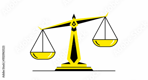 Yellow and Black Stylized Scales of Justice Symbol, Minimalist Vector Illustration on White