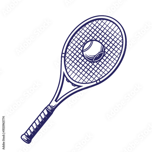 Tennis racket with ball on white background for sports and leisure activities
