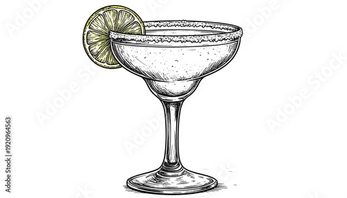 A drawing of a cocktail glass with a lime wedge