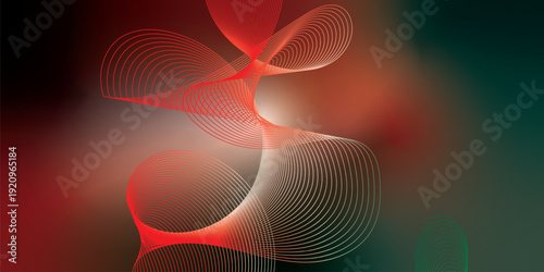 Dark textured noisy background featuring vibrant red, green and white abstract glowing gradient waves with soft blur effect for modern header, poster and banner design