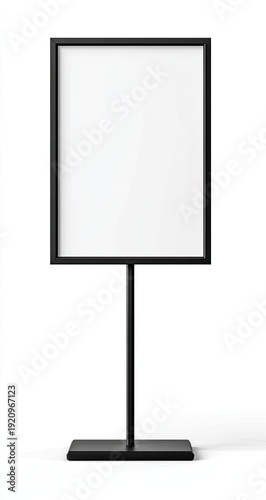 A blank vertical sign with a black frame and stand on a white background