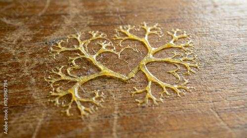 Intricate heart shaped tree branches create unique design wooden surface, symbolizing love