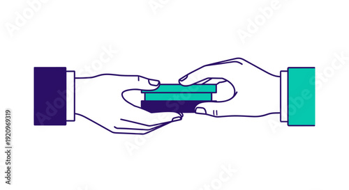 Two hands passing a green card, representing exchange and transactions