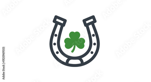 Horseshoe with four-leaf clover illustration symbolizing luck and equestrian sports theme in graphic design