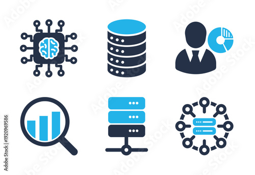 Artificial Intelligence and Server Architecture icon set. Solid glyph series icons