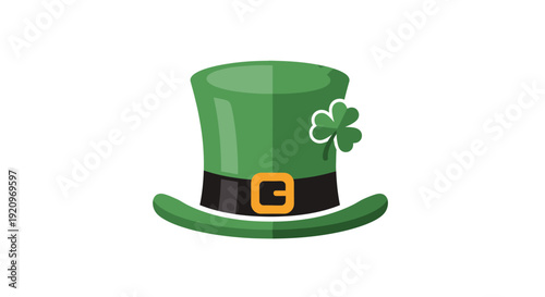A green top hat with a black band and shamrock adornment