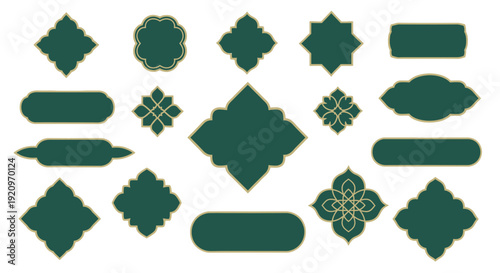 Elegant Islamic Geometric Frames and Borders Vector Set in Deep Green and Gold